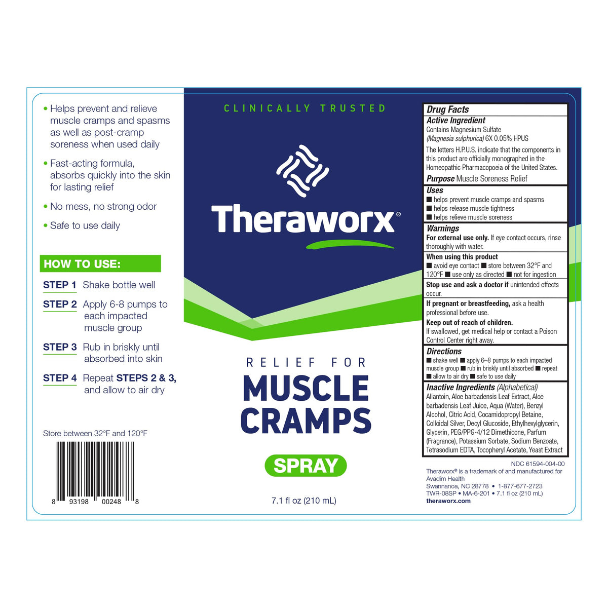 Theraworx Relief for Muscle Cramps Spray Fast-Acting Muscle Spasm, Leg Soreness with Magnesium Sulfate - 7.1 oz - 1 Count TheraworxBuy Supplements Australia