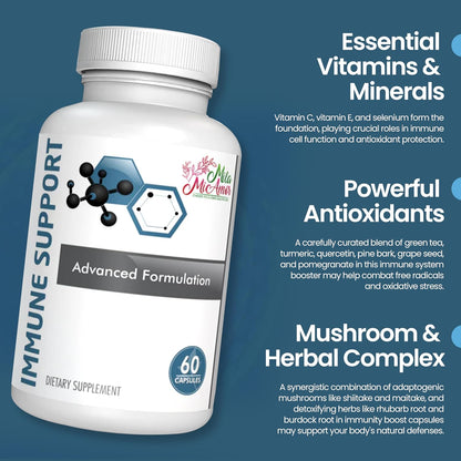 Mila Miamor Immune Support Supplement with Vitamins C, E, Minerals & Herbal Complex – Antioxidant & Detox Support – 60 Capsules for Year-Round Immunity