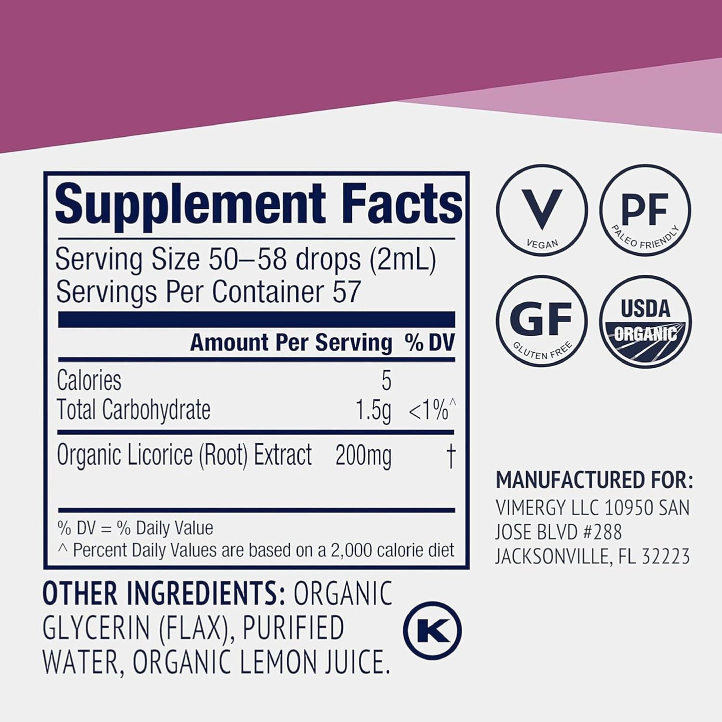 Vimergy Licorice – Promotes Digestive Function* 57 2mL (50-58 Drops) Servings (200mg Extract Per Serving) – Benefits Respiratory Health* – USDA Organic, Vegan, Gluten-Free – 115 mL