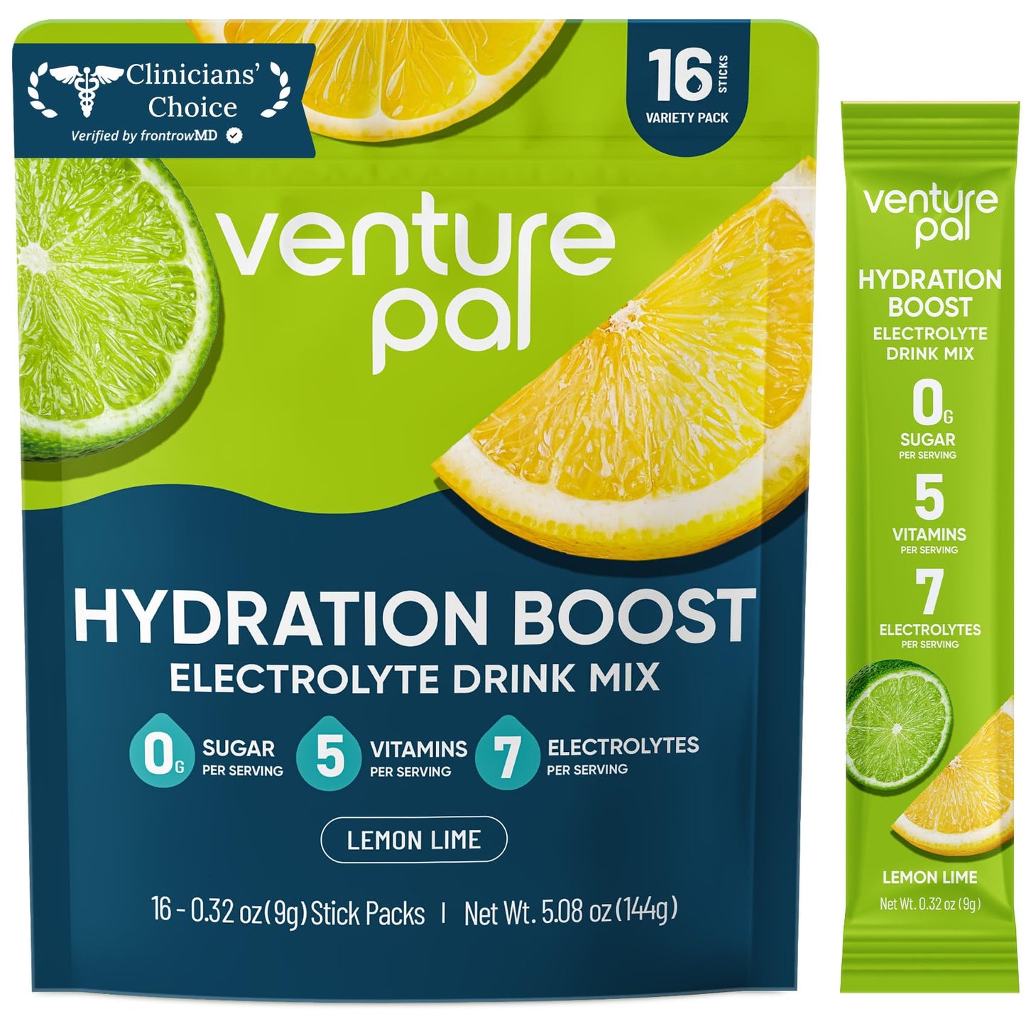 Venture Pal Sugar Free Electrolyte Powder Packets, Keto Friendly, 16 Sticks | Liquid Daily IV Hydration Packets for Rapid Rehydration. 7 Electrolytes & 5 Vitamins | Non-GMO | Vegan | Fast Dissolve