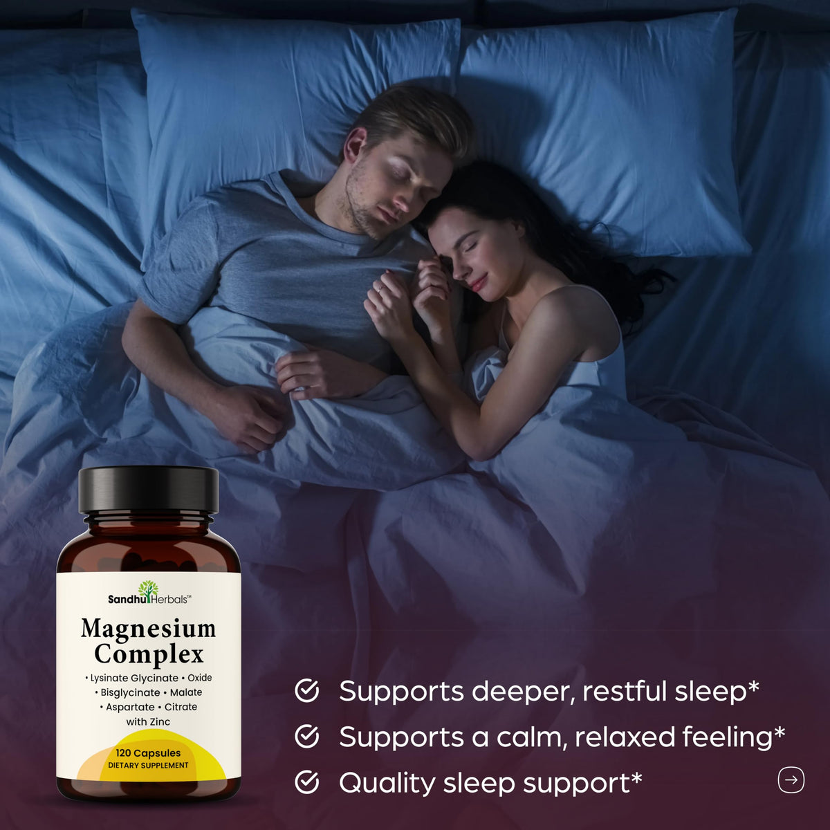 Complete Magnesium Complex 500mg for Women & Men | 120 Capsules | 6 in 1 Mag Supplement with Zinc | Quality Sleep & Muscle Health | Glycinate, Citrate