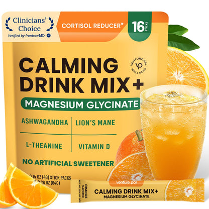 Venture Pal Calm Drink Mix, 12-in-1 Cortisol Reducer & Sleep Aid | Magnesium Glycinate, Ashwagandha, L-Theanine & Vitamin D, Calm Magnesium Powder for Relax & Focus, No Sugar, Non GMO