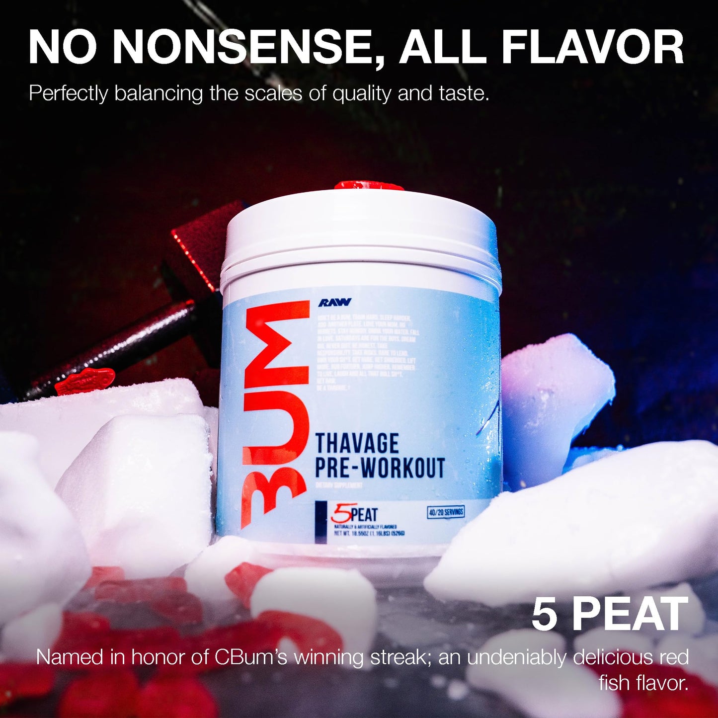 RAW Pre Workout Powder, Thavage (Beach Bum) - Chris Bumstead Sports Nutrition Supplement for Men & Women - Cbum Pre Workout for Working Out, Hydration, Mental Focus & Energy - 40 Servings