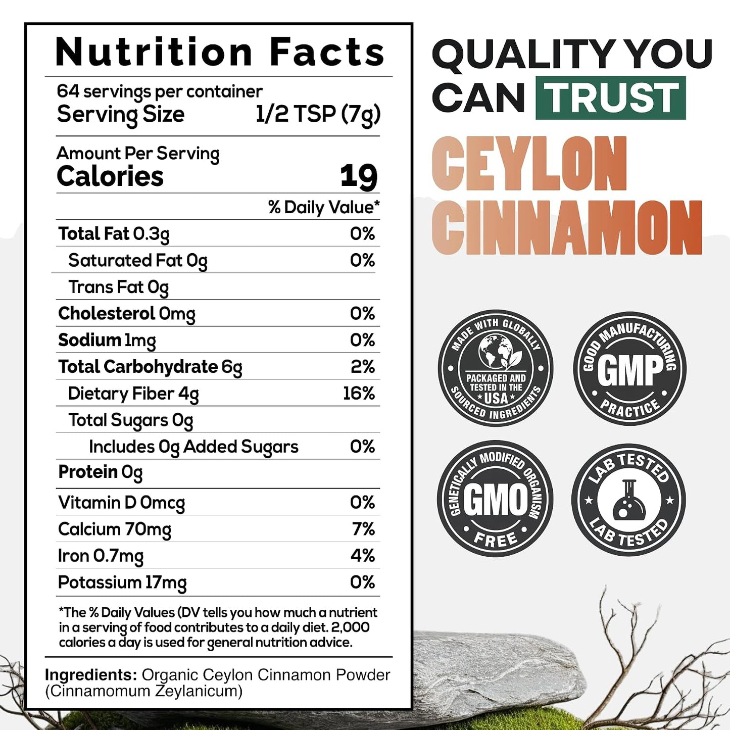 Wild Ceylon Cinnamon Powder - 100% Organic from Sri Lanka - USDA Approved, 16oz Low Coumarin - Aromatic Cinnamon - Ideal for Smoothies, Baking and Coffee - Support Overall Wellness