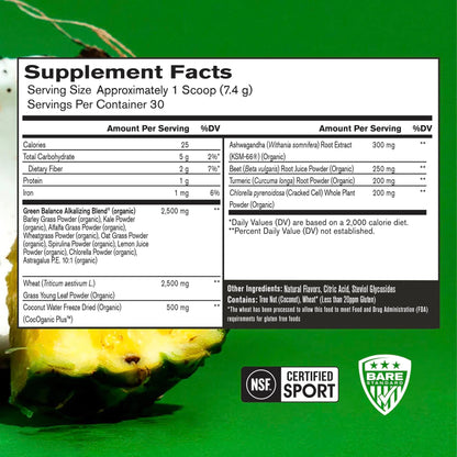 BARE PERFORMANCE NUTRITION, BPN Strong Greens Superfood Powder, Lemon, 30 Servings