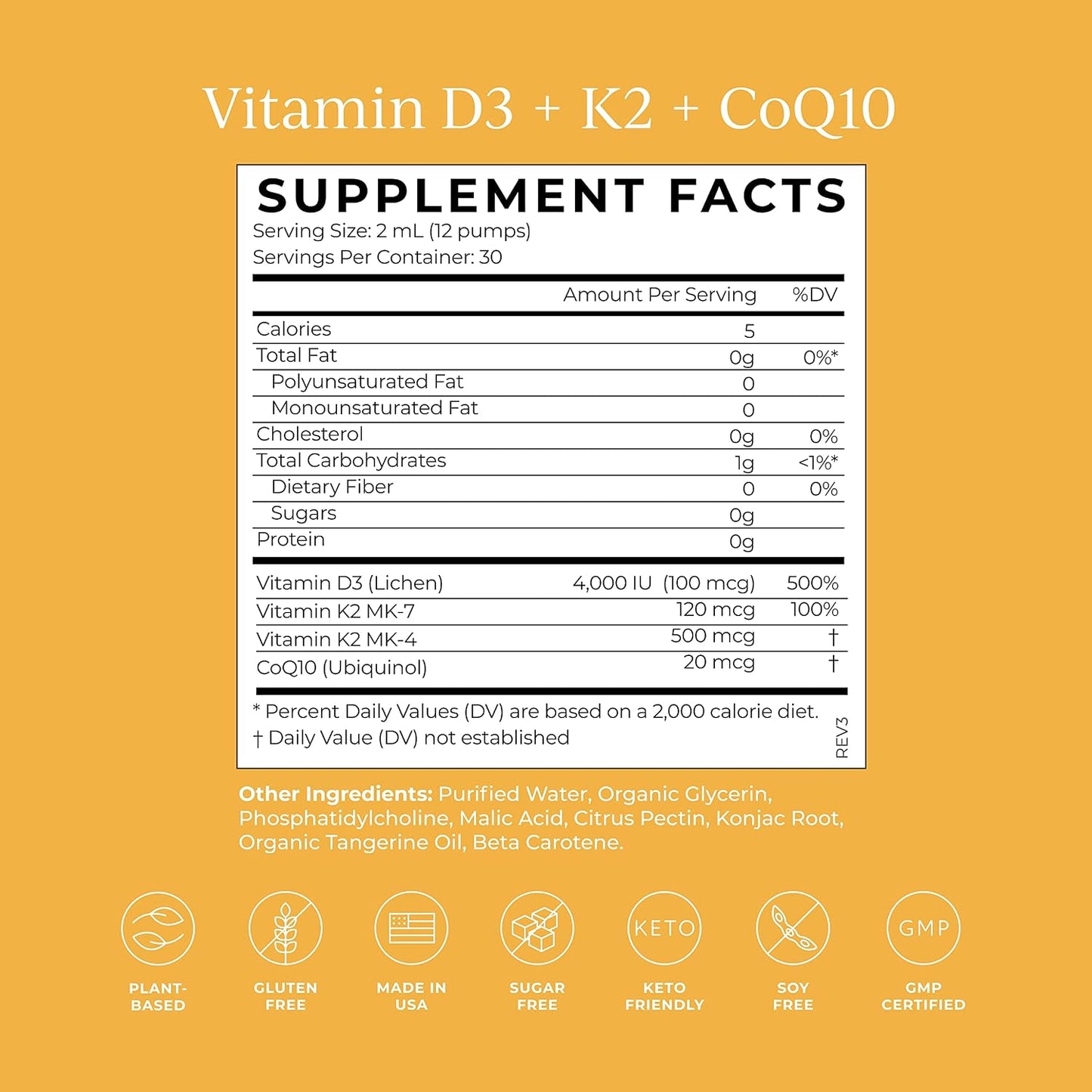 CYMBIOTIKA Vitamin D3 K2 + CoQ10 for Immune, Heart & Bone Support | Plant-based D3 with K2 & CoQ10 for immune, heart & bone health. Liposomal delivery. Vegan, keto. Tangerine, liquid bottle.