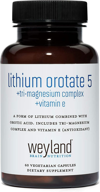Lithium Orotate 5mg + Tri-Magnesium Threonate, Taurinate, Malate + Glycine + Vitamin E, 60 Vegetarian Capsules