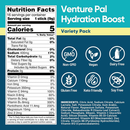 Venture Pal Sugar Free Electrolyte Powder Packets, Keto Friendly, 16 Sticks | Liquid Daily IV Hydration Packets for Rapid Rehydration. 7 Electrolytes & 5 Vitamins | Non-GMO | Vegan | Fast Dissolve