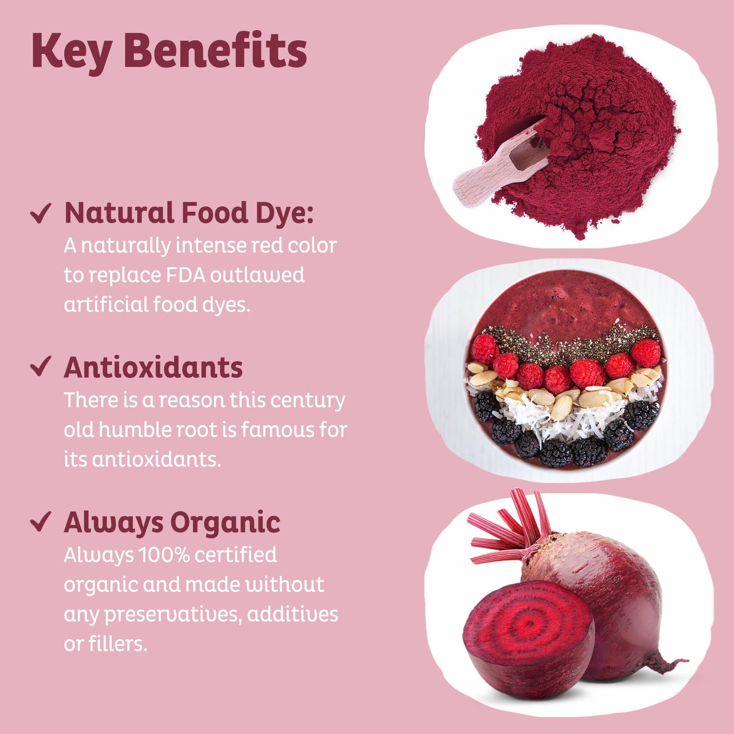 KOS Organic Beet Root Powder, USDA Certified - Superfood Plant Based Beetroot Ingredient for Stamina Increasing, Circulation - Non-GMO, Soy & Gluten-Free, 50 Servings Bag KOS buy supplements Au