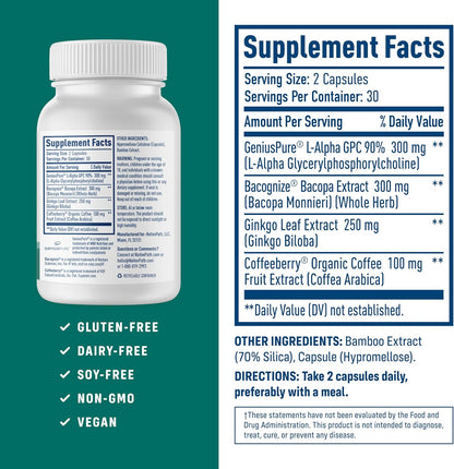 NativePath Brain Health Nootropic, Bacopa & Alpha GPC, 30 Servings | Ginkgo & CoffeeBerry, Supports Memory, Focus & Mental Clarity, Standardized Branded Actives
