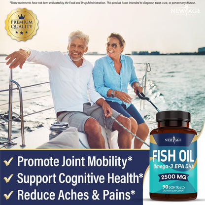 NEW AGE Omega 3 Fish Oil Supplement Immune & Health Support – Promotes Joint, Eye & Skin Health - Non GMO - EPA, DHA Fatty Acids Gluten Free (90 Softgels (Pack of 1)) NEW AGE buy supplements Au