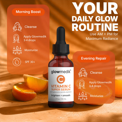 GlowMedik Vitamin C Serum for Face - Illuminating Brightening Serum for Dark Spots - Dark Spot Corrector with Hyaluronic Acid & Vitamin E - Fine Lines & Wrinkles, Sensitive Skin, Made in USA 1 fl oz
