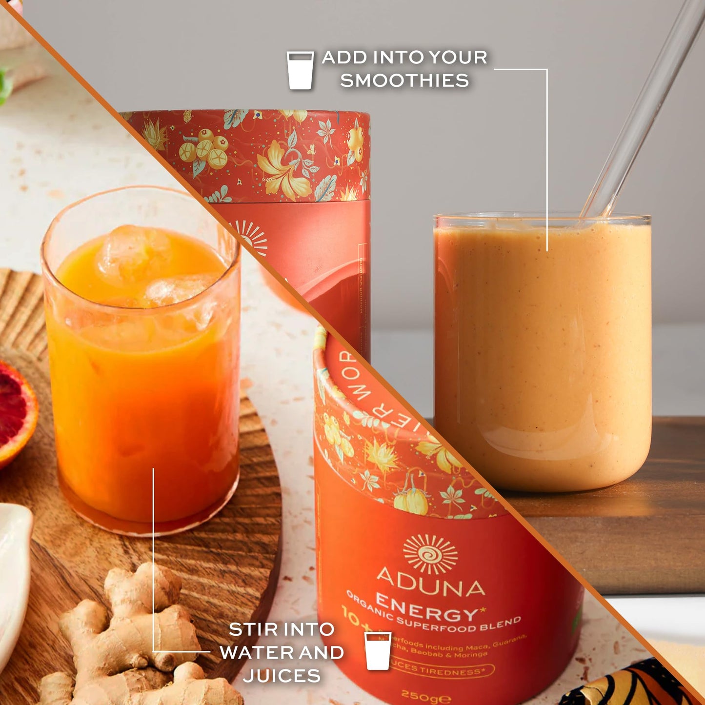 Aduna Organic Energy Superfood Blend | 100% Natural Stir-in Blend With 10+ Superfoods for Natural Energy, Focus & Reduced Tiredness | Vegan Powder for Yogurt, Juices, & Smoothies | 250g Aduna buy supplements Au