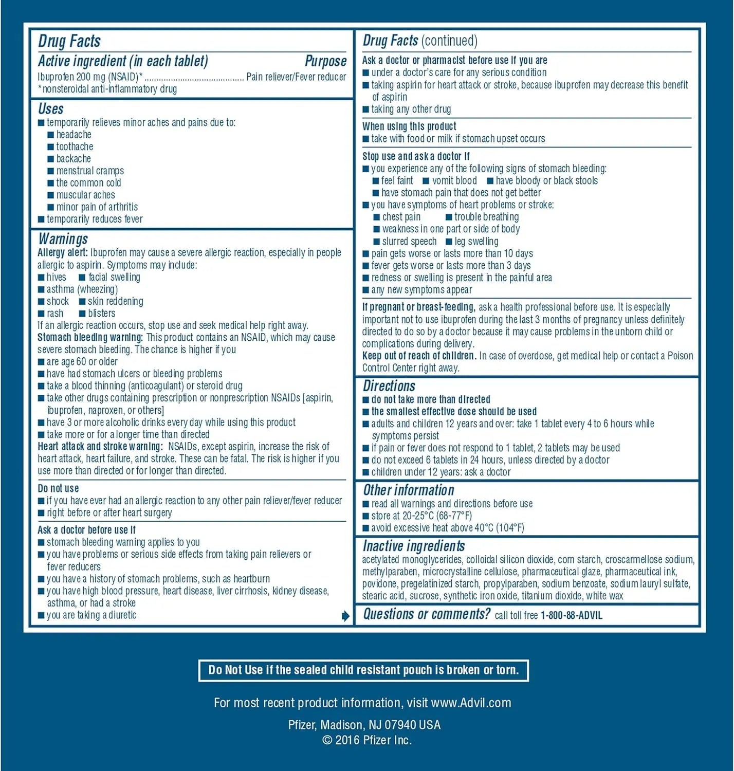 Advil Ibuprofen Tablets, 200 mg Pain Reliever/Fever Reducer (NSAID), 100 Tablets (50 Packets of 2 Tablets Each) AdvilBuy Supplements Australia