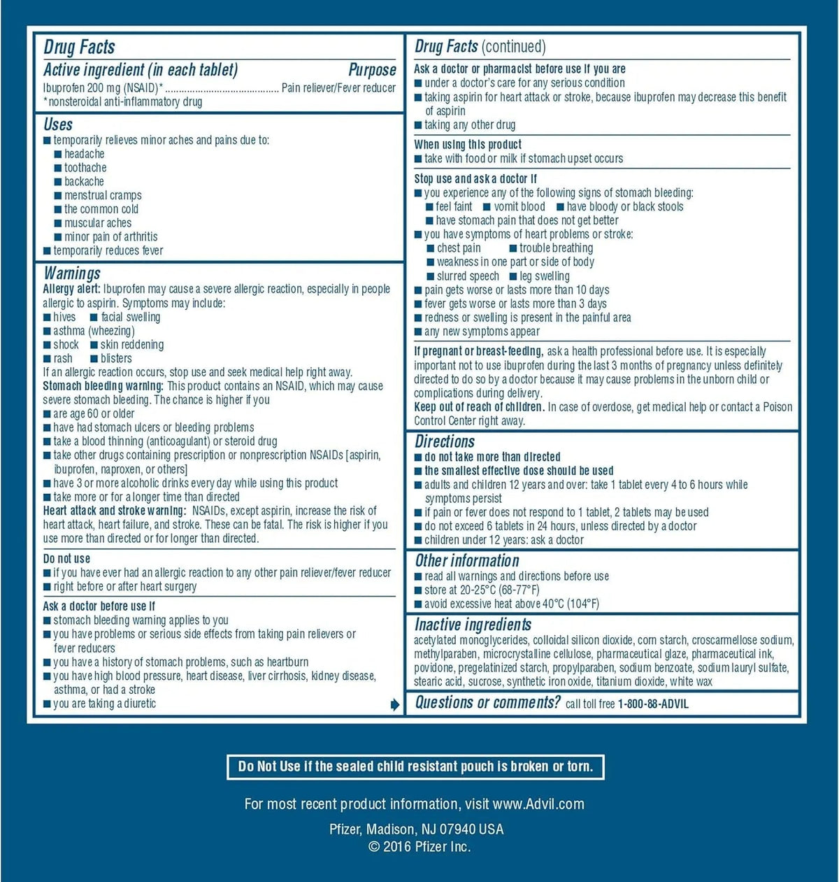 Advil Ibuprofen Tablets, 200 mg Pain Reliever/Fever Reducer (NSAID), 100 Tablets (50 Packets of 2 Tablets Each) AdvilBuy Supplements Australia