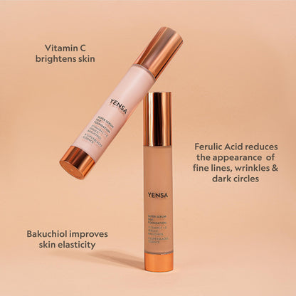 YENSA Serum Foundation Makeup - Super Silk Full Coverage Foundation Enriched with Peptides, Vitamin C & Ferulic Acid to Help Reduce Fine Lines, Wrinkles & Dark Circles - Light 1 (1 oz) YENSABuy Supplements Australia
