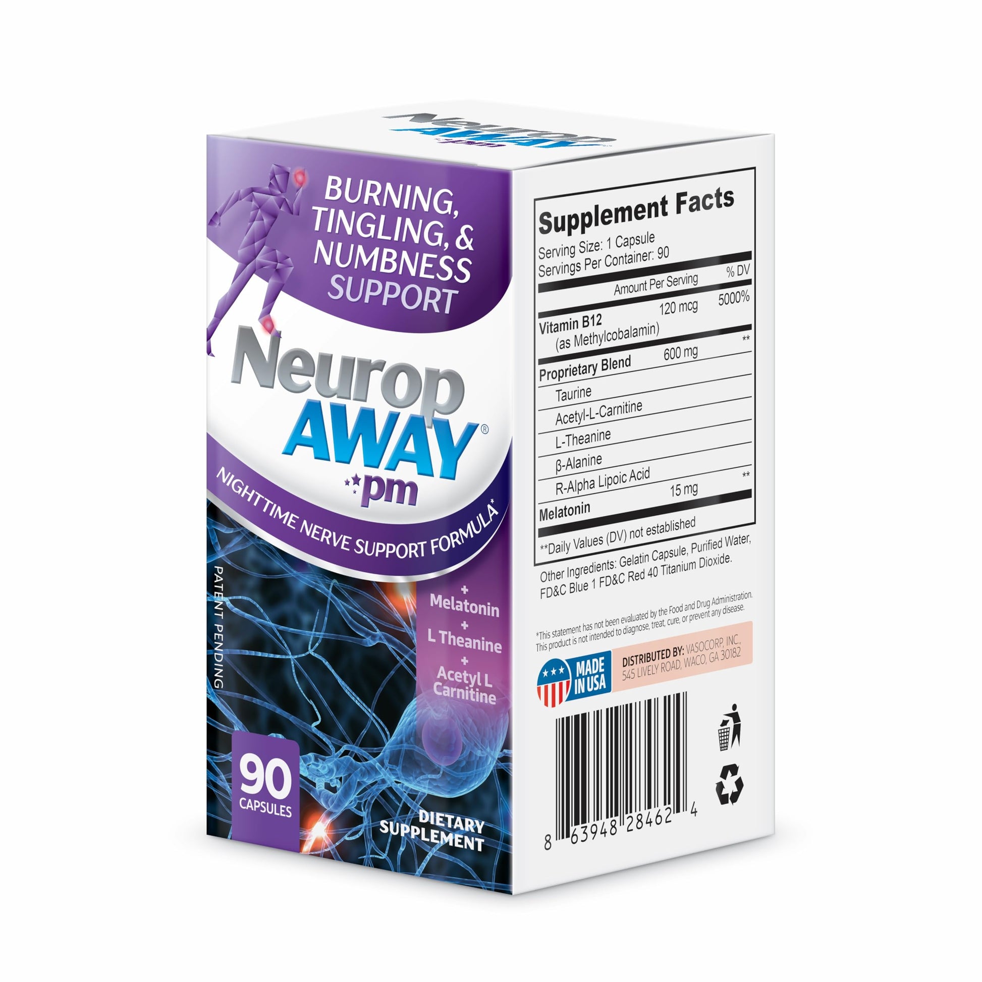 NeuropAWAY Nerve Support PM, with R-Alpha Lipoic Acid to Help Provide Nerve Relief in as Little as 5 Days, Acetyl-L-Carnitine, Theanine, Melatonin, and Methylcobalamin, 90 Capsules NeuropAWAYBuy Supplements Australia