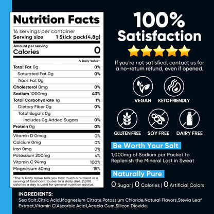 Venture Pal High Sodium Sugar Free Electrolytes Powder Packets, 16 Count | Hydration Packets with Sodium, Magnesium & Potassium, Vitamins, Zero Calories, Vegan, Keto & Paleo Friendly