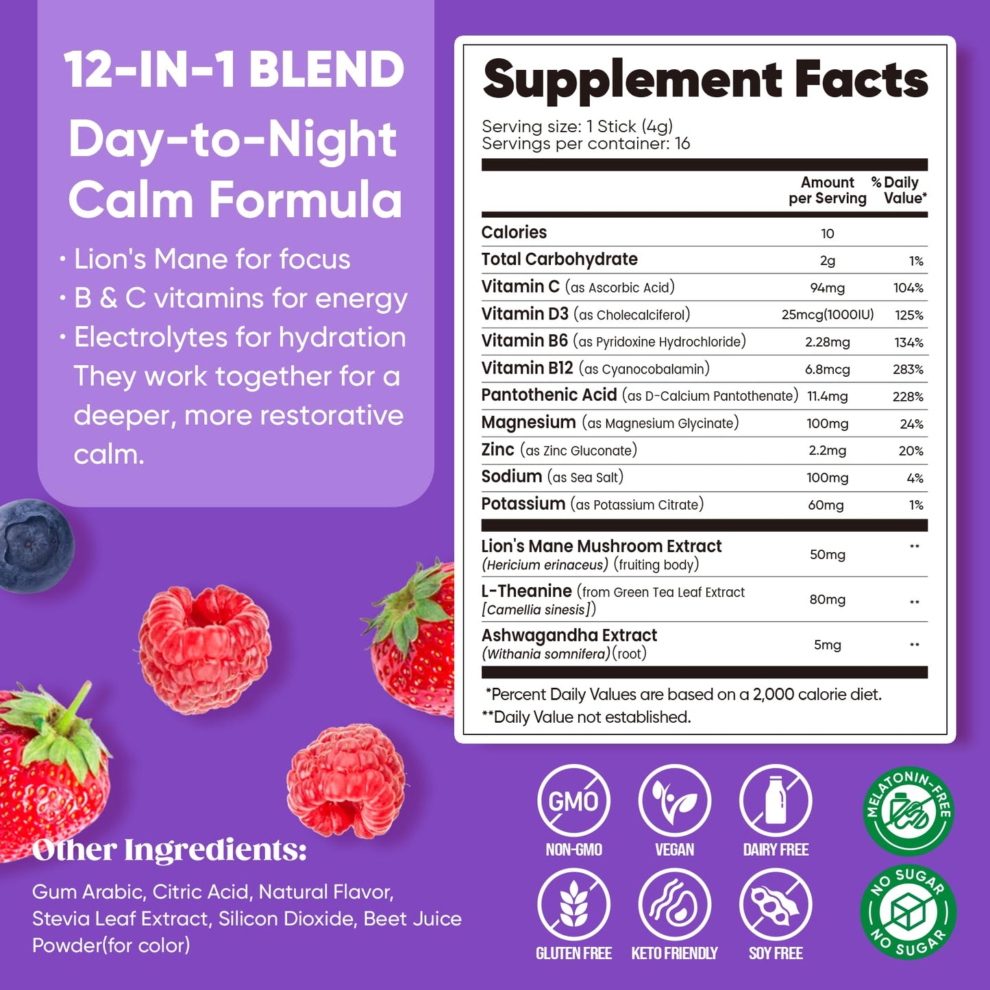 Venture Pal Calm Drink Mix, 12-in-1 Cortisol Reducer & Sleep Aid | Magnesium Glycinate, Ashwagandha, L-Theanine & Vitamin D, Calm Magnesium Powder for Relax & Focus, No Sugar, Non GMO