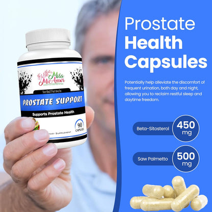 Prostate Support Supplement for Men | Saw Palmetto, Beta-Sitosterol, Reishi & Nettle | Supports Urinary Flow, Complete Bladder Emptying & Restful Sleep – 90 Capsules | Herbal Formula