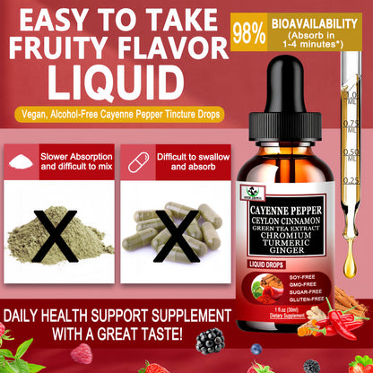 Cayenne Pepper Drops, High Absorption 6-in-1 Liquid Cayenne Pepper Supplement w/Ceylon Cinnamon, Green Tea Extract, Turmeric, Organic Liquid Drops Than Cayenne Capsules Powder Vita letuo buy supplements Au