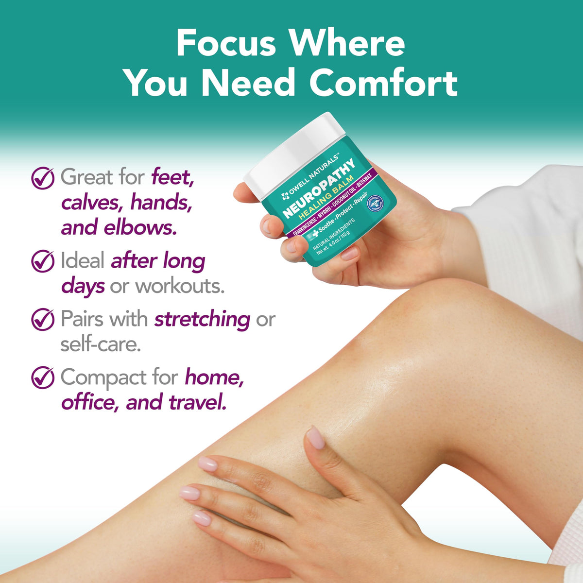 OWELL NATURALS Neuropathy Healing Balm, Fast Acting, with Frankincense, Myrrh, Coconut Oil & Beeswax, Natural Ingredients – Soothe, Protect & Repair, 4 oz (Pack of 1) Owell NaturalsBuy Supplements Australia