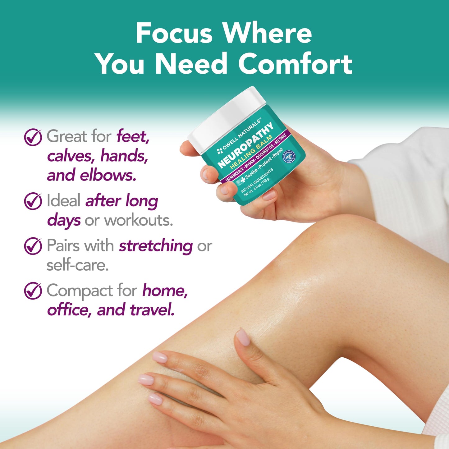Owell Naturals Neuropathy Balm for Feet, Muscles & Joints – Long Lasting Comfort Formula with Frankincense, Myrrh, Coconut Oil, Beeswax – Fast Absorbing Botanical Skin Care, 2 oz Owell NaturalsBuy Supplements Australia
