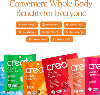 Create Creatine Gummies – Single-Serve Packs – 30ct – Variety Pack | NSF Certified for Sport – Made with Creatine Monohydrate, Vegan & Gluten-Free, Anti-Melting Formula, 3 Gummies per Pack