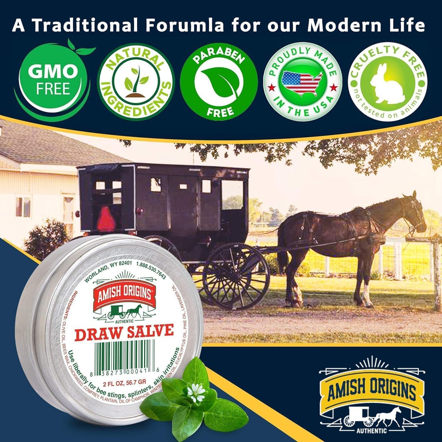Amish Origins Drawing Salve Ointment for Boil Treatment, Maximum Strength Fast Acting Draw Salve for Splinters, Bee Stings, Anti Itch Cream, Poison Ivy Oak Relief, 2 oz