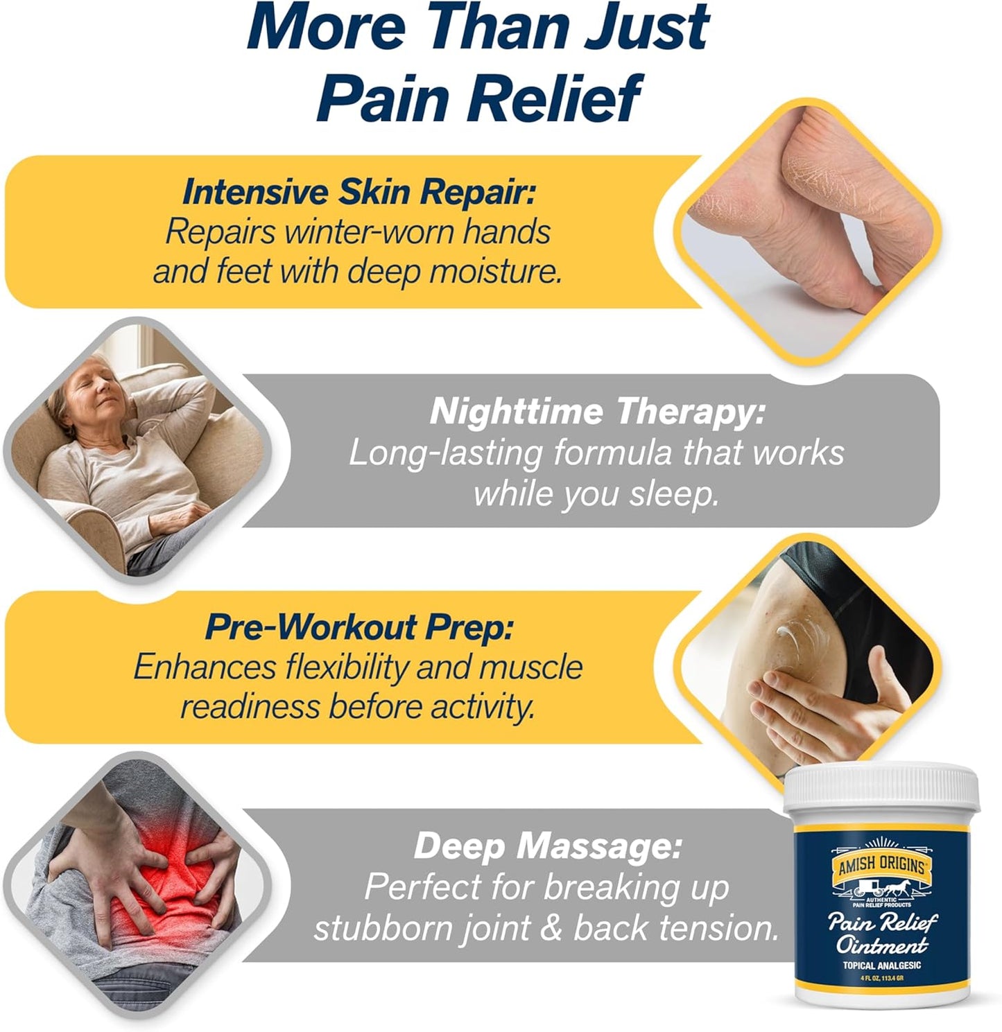 Amish Origins Pain Relief Ointment 4 oz Maximum Strength All Natural Discomfort Reliever for Joint, Muscle, Knee, Back, Neuropathy