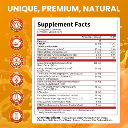 Lukaree Cortisol Supplements for Women & Men, 15 in 1 Cortisol Reducer Manager, Cortisol Calm Gummies with Ashwagandha, Magnesium, L-theanine, GABA - for Mood, Focus, Sleep - Vegan Sugar Free, 60 Ct.