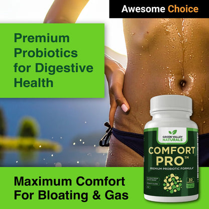 ComfortPro™ Daily Probiotics for Digestive Health | Constipation Relief & Bloating Support for Women & Men | Gut Cleanse with Zinc | Helps Reduce Gas & Promotes Digestive Regularity | Valley Formula GREEN VALLEY NATURALS buy supplements Au