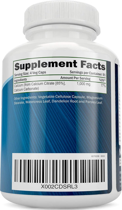 Magnesium Glycinate 400mg + Calcium Citrate 1000mg with Parsley, Dandelion & Watercress - Vegan Bundle - 270 Tablets & 365 Capsules