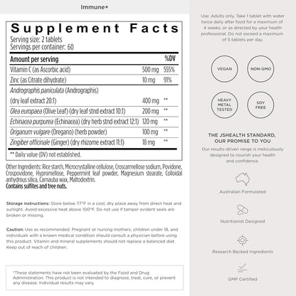 JSHealth Vitamins Immune + Immunity Booster Supplement, 60 Tablets | Made with with Zinc Vitamin C Echinacea and Olive Leaf Antioxidants