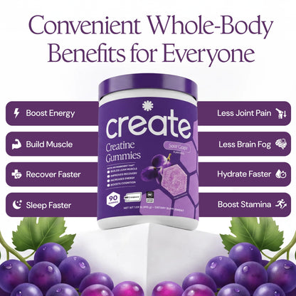Create Creatine Monohydrate Gummies for Men & Women, Boost Focus, Strength, and Endurance, Anti-Melting Formula, Vegan, Gluten-Free, Non-GMO, 1.5g of Creatine per Gummy (Orange)