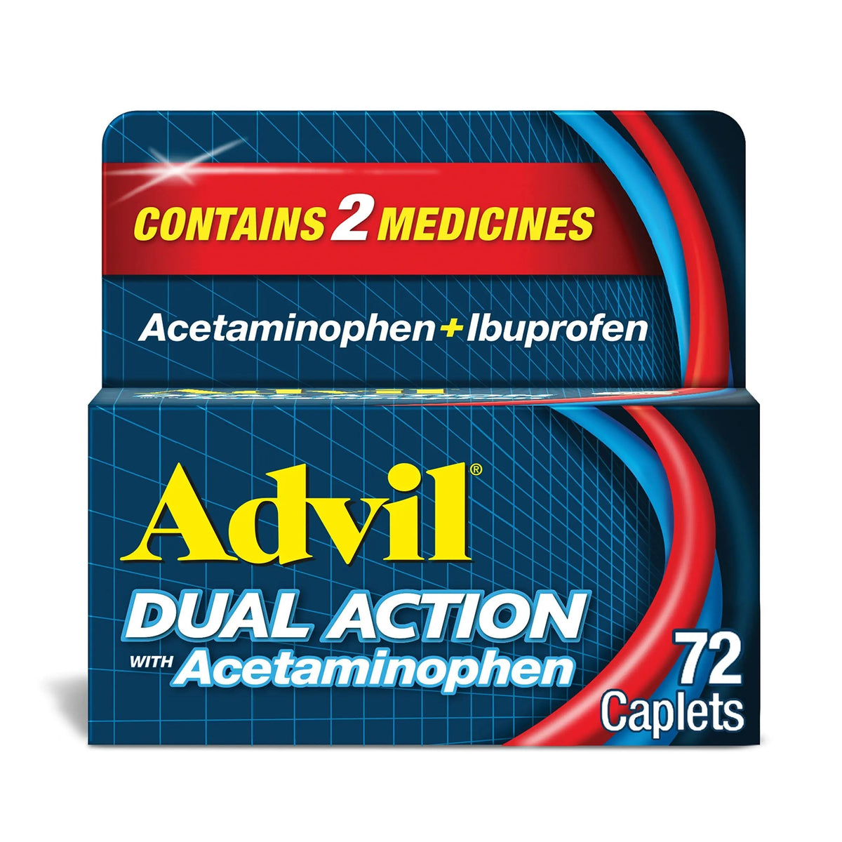 Advil Dual Action Coated Caplets with Acetaminophen, 250 Mg Ibuprofen and 500 Mg Acetaminophen Per Dose (2 Dose Equivalent) for 8 Hour Pain Relief - 72 Count AdvilBuy Supplements Australia