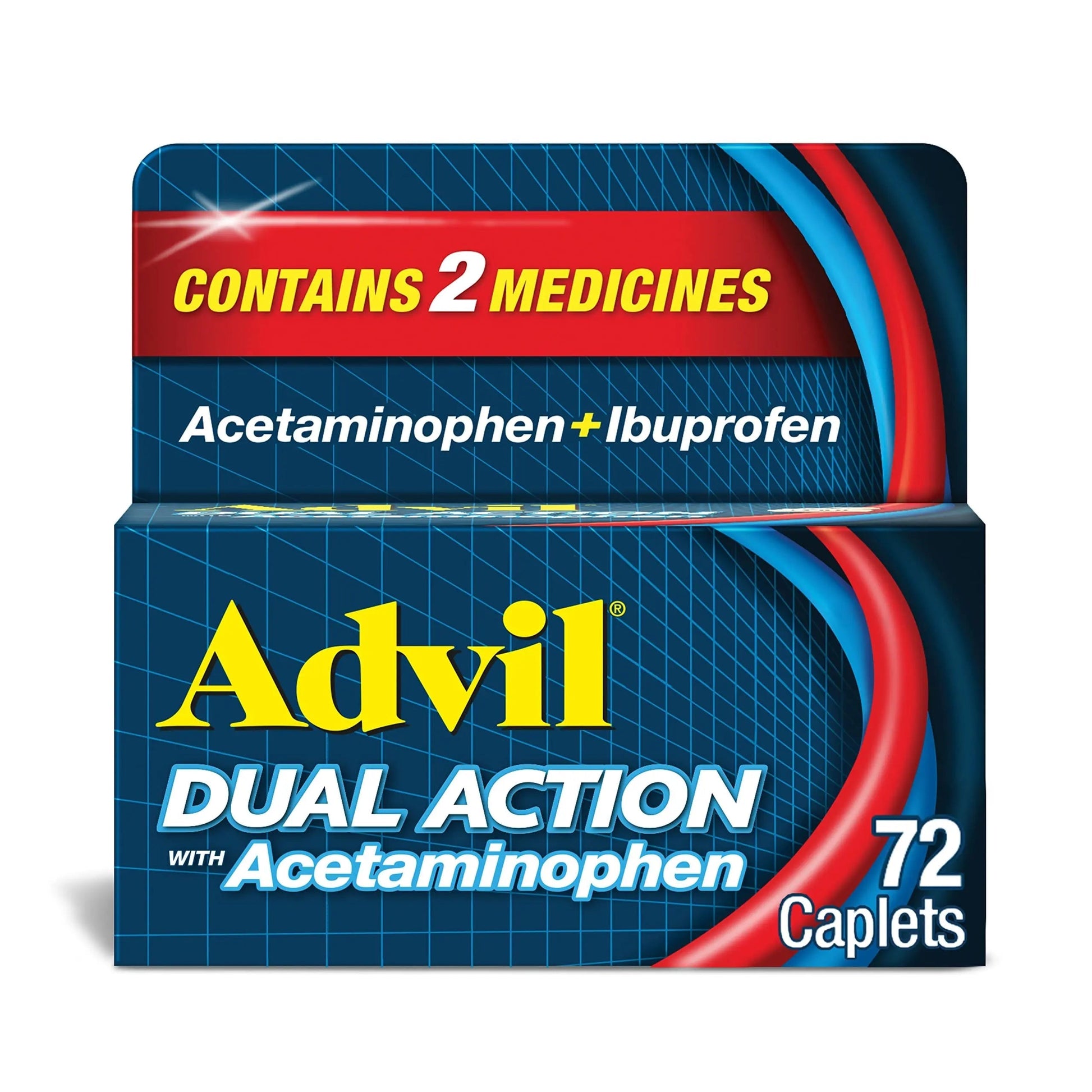 Advil Dual Action Coated Caplets with Acetaminophen, 250 Mg Ibuprofen and 500 Mg Acetaminophen Per Dose (2 Dose Equivalent) for 8 Hour Pain Relief - 72 Count AdvilBuy Supplements Australia
