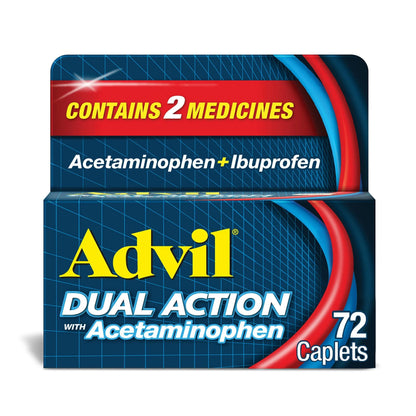 Advil Dual Action Coated Caplets with Acetaminophen, 250 Mg Ibuprofen and 500 Mg Acetaminophen Per Dose (2 Dose Equivalent) for 8 Hour Pain Relief - 72 Count AdvilBuy Supplements Australia