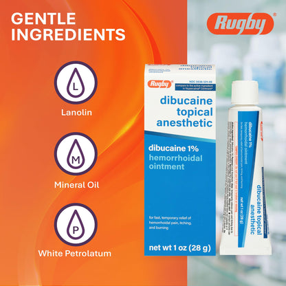 Rugby Dibucaine Topical Anesthetic 1% Hemorrhoid Ointment - Pain Relief Cream for Itching and Burning, Hemorrhoid Treatment, Anti Itch Cream 1 Oz (3 Pack) RUGBY LABORATORIESBuy Supplements Australia