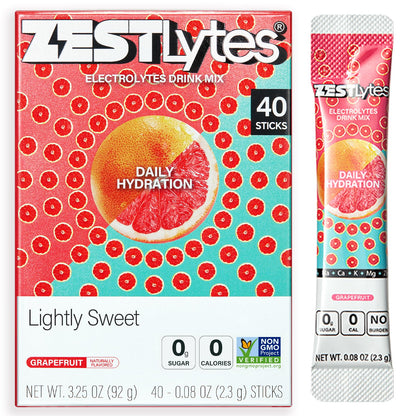 40 Sticks Low Sodium Sugar Free & 0 Calorie Electrolyte Hydration Packets | Lightly Sweet Electrolyte Powder Drink Mix, Liquid Daily IV Flavors Lemon Orange Peach Grapefruit