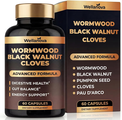 Wormwood Black Walnut Clove Cleanse for Humans - Advanced Detox Formula | Adults, Gut Health Supplement With Wormwood Herb, Black Walnut Hull Extract & Clove, 60 Capsules