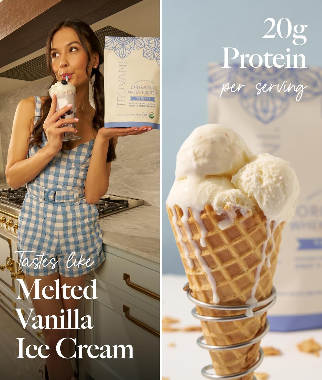 Truvani Organic Whey Protein Powder | Vanilla | 1 Serving | 20g Grass Fed Whey Protein | USDA Organic & Non-GMO | Gluten Free | No Gums, No Soy, No Stevia, No Added Sugars