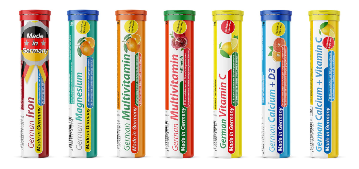 T&D German Vitamin, Minerals - 140 Vegan/Vegetarian Drink Effervescent Tablets - Mixed Fruit Flavor Box - Made in Germany T&D buy supplements Au