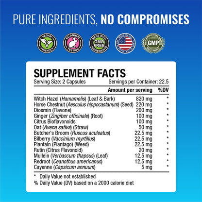 Approved Science Hemovir - Hemorrhoid Support Supplement - Witch Hazel, Horse Chestnut - 45 Capsules - 1 Bottle - Vegan Approved ScienceBuy Supplements Australia