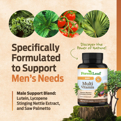 ForestLeaf Daily Vitamin Multivitamin for Men, Multi-Vitamin for Men - Mens Multivitamins & Multiminerals Supplement | All Essential Vitamins Needed for Health, Longevity & Energy | 60 Veg Caps ForestLeaf buy supplements Au