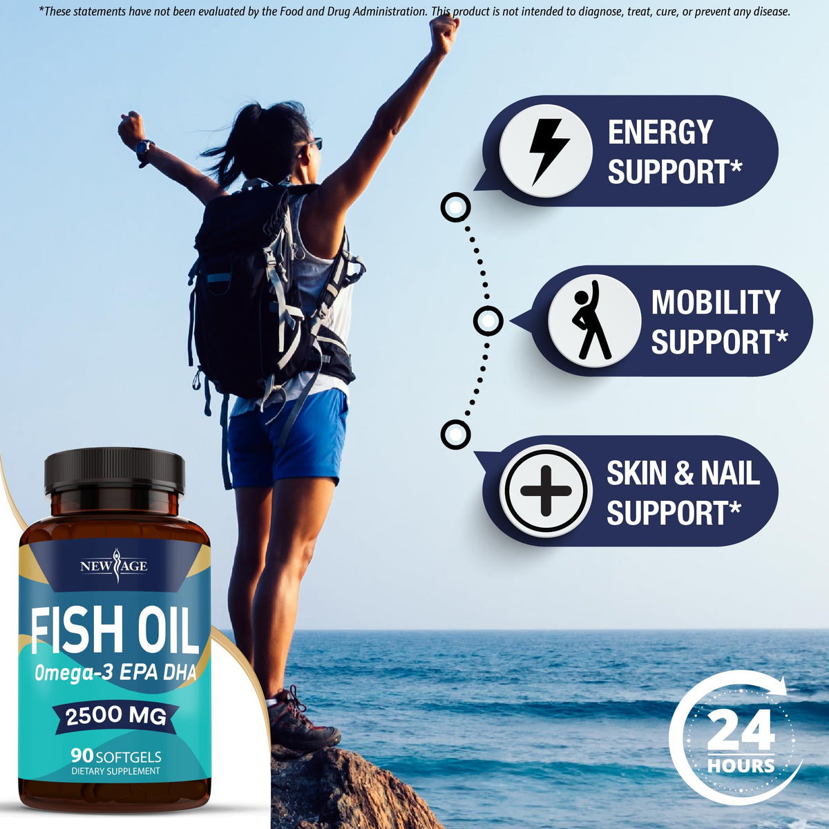 NEW AGE Omega 3 Fish Oil 2500mg Supplement Non GMO - EPA, DHA Fatty Acids Gluten Free (180 Softgels (Pack of 2)) NEW AGE buy supplements Au
