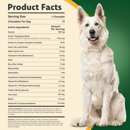 Cat & Dog Supplement for Eye Support - Chewable Vision Vitamins Supplements for Large and Small Pets Care with Lutein, Omega-3 Fatty Acids, Grape Seed Extract & Antioxidants