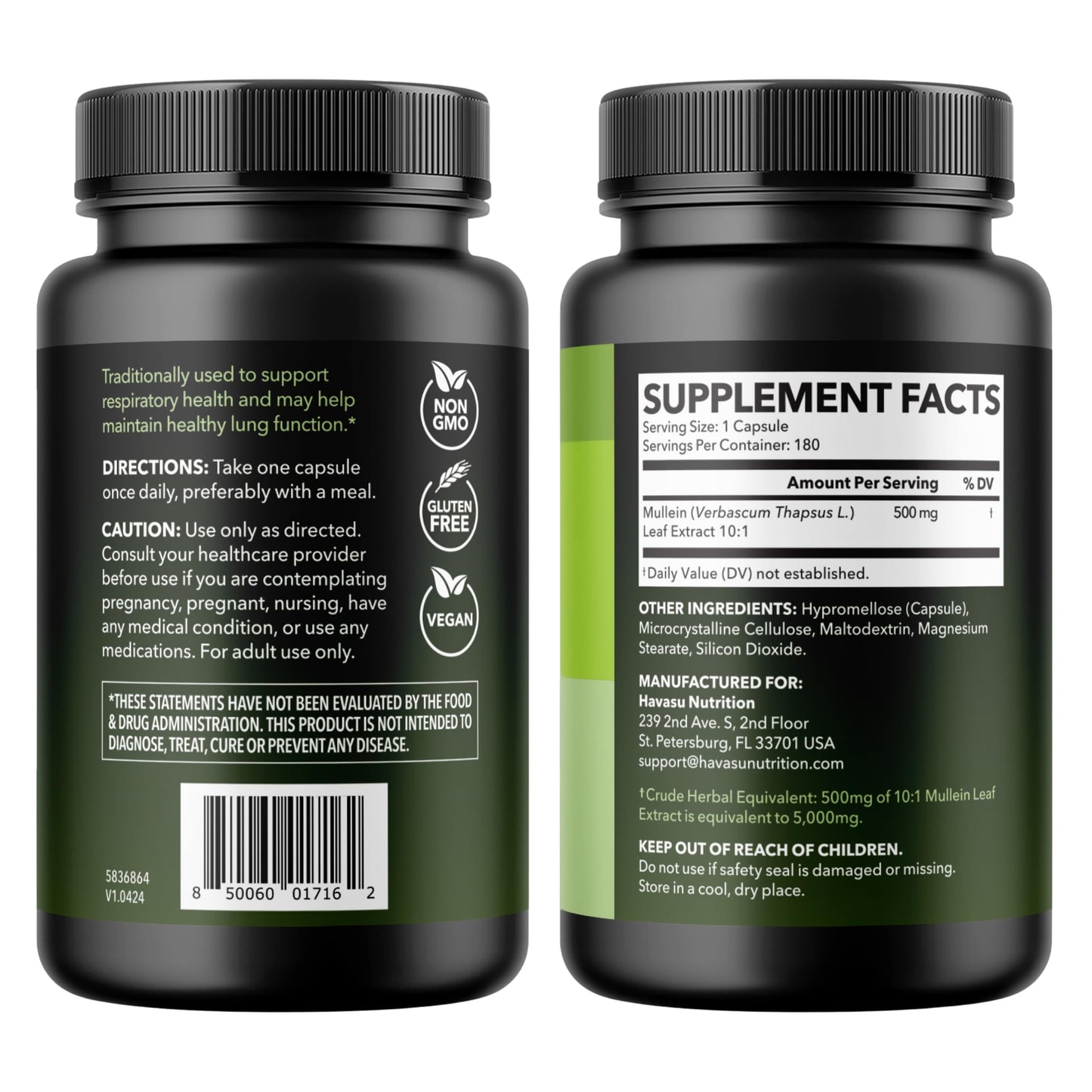 500mg Mullein Extract for Lung Support and Respiratory Health, 30 Count | Mullein Leaf Capsules for Respiratory Health, Vegan, Non-GMO Herbal Supplement for Overall Daily Wellness, 1 Month Supply