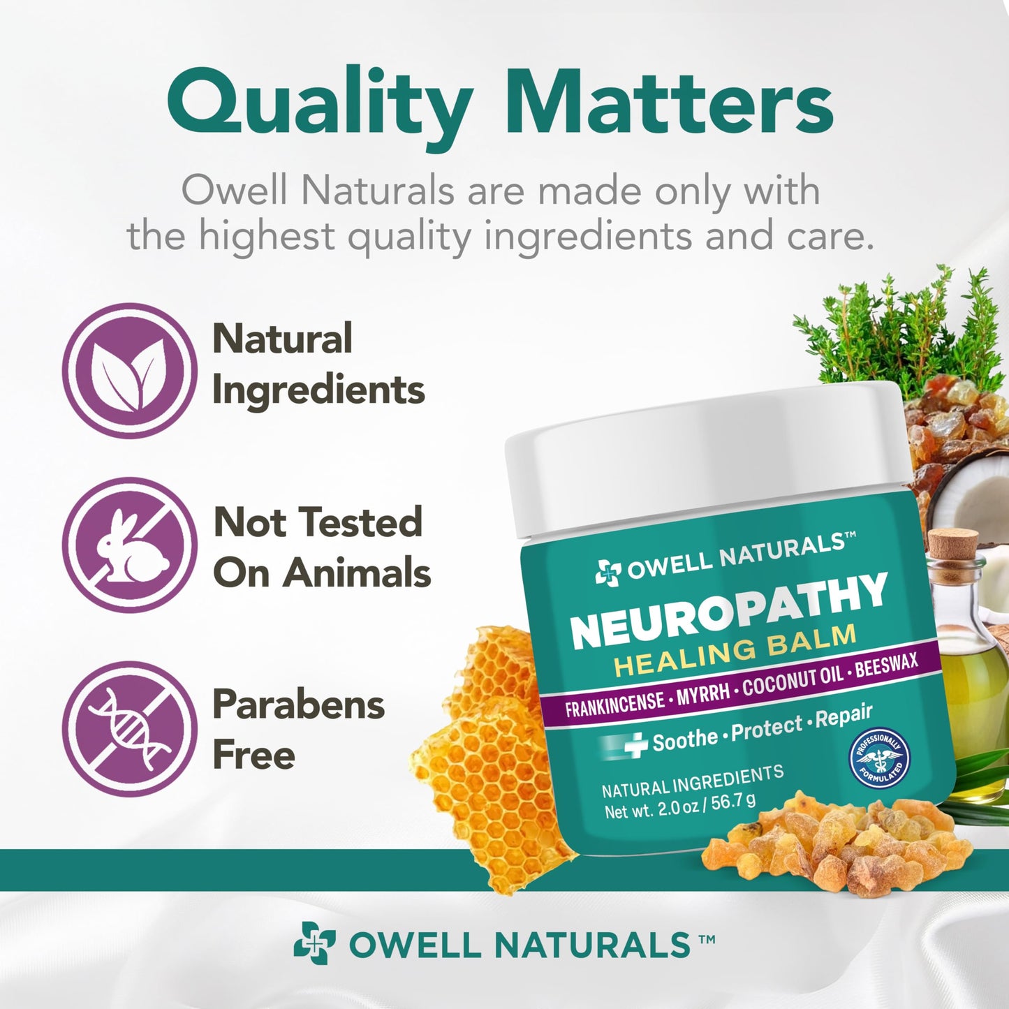 Owell Naturals Neuropathy Balm for Feet, Muscles & Joints – Long Lasting Comfort Formula with Frankincense, Myrrh, Coconut Oil, Beeswax – Fast Absorbing Botanical Skin Care, 2 oz Owell NaturalsBuy Supplements Australia