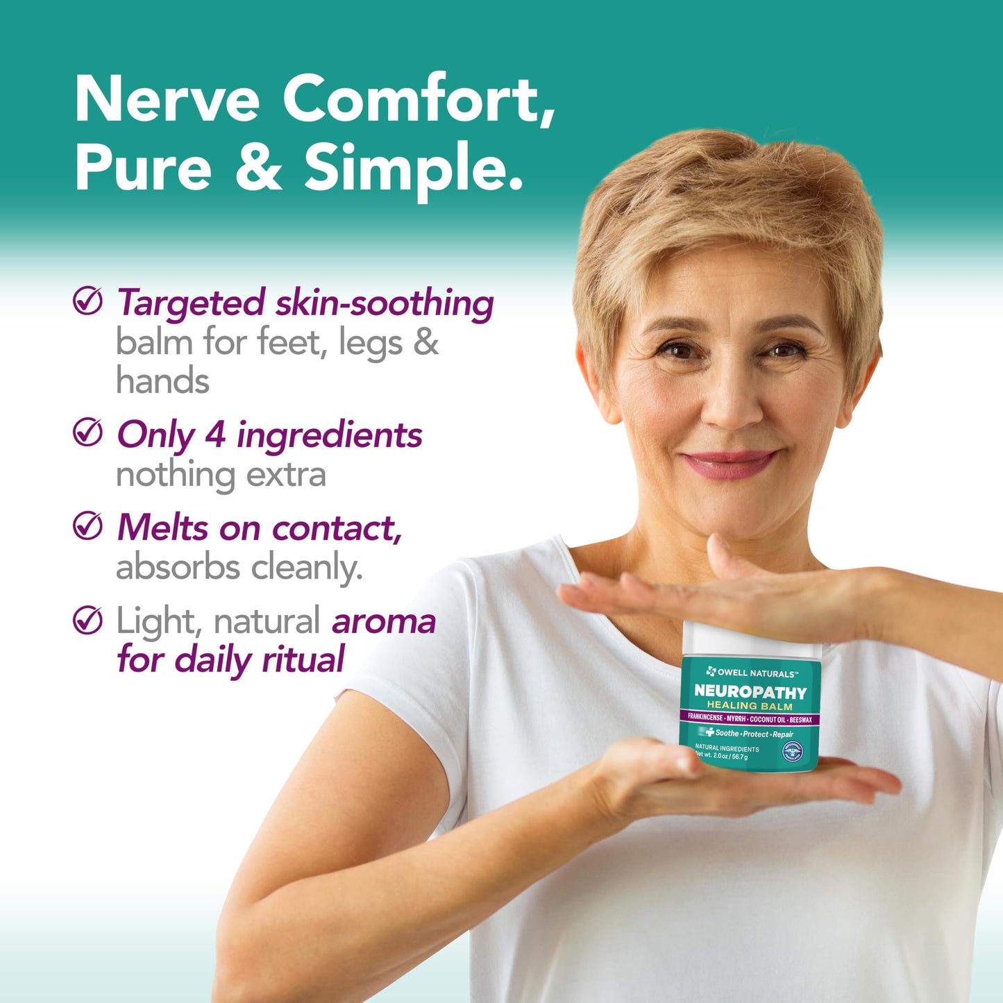 Owell Naturals Neuropathy Balm for Feet, Muscles & Joints – Long Lasting Comfort Formula with Frankincense, Myrrh, Coconut Oil, Beeswax – Fast Absorbing Botanical Skin Care, 2 oz Owell NaturalsBuy Supplements Australia
